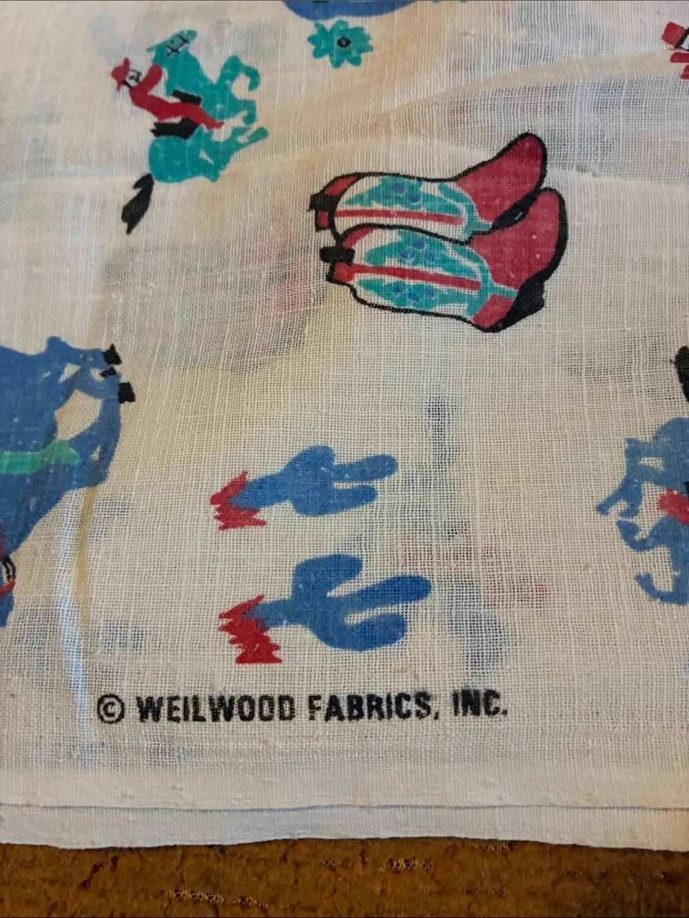 Vintage Western Print curtains - Cream with Red & Blue Motifs